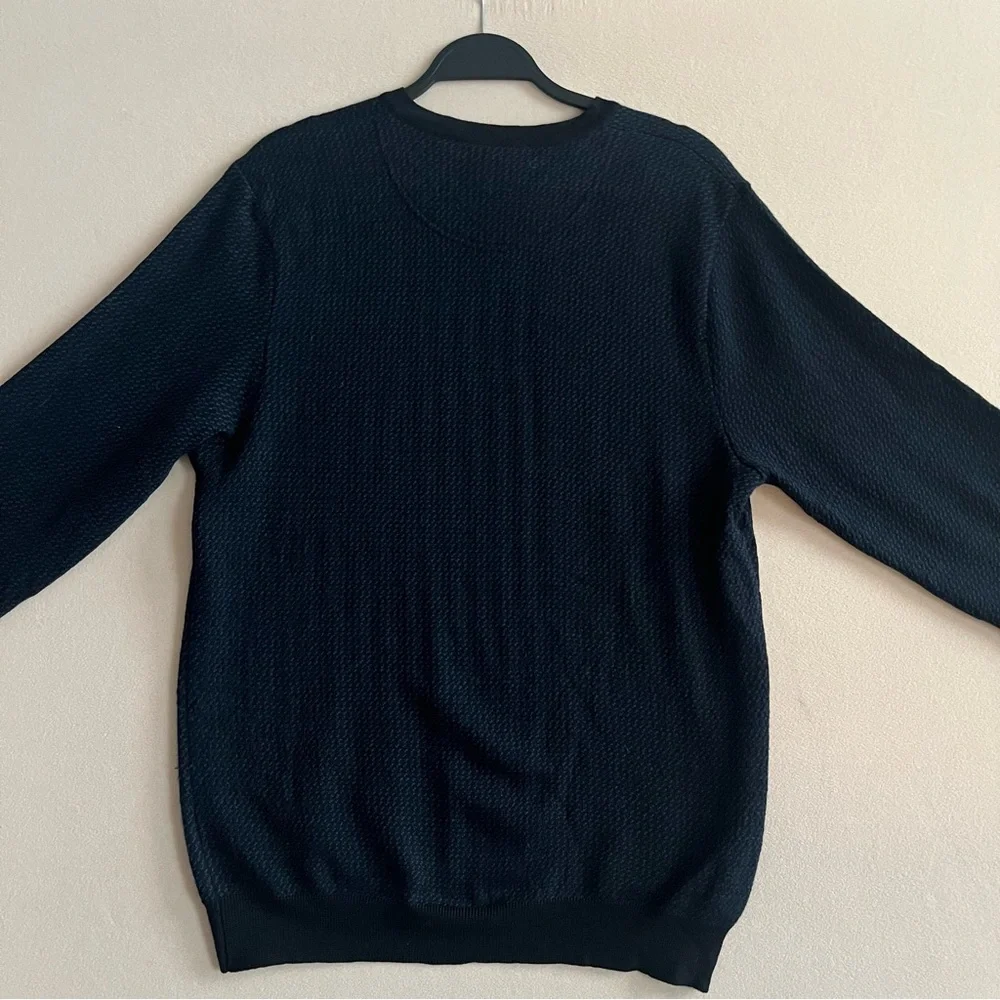 Bloomingdales The Men’s Store 100% Merino Wool V-Neck Sweater Navy Blue L Preppy